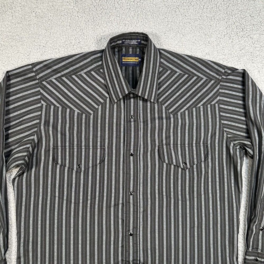 Panhandle Slim Shirt Mens 16 34 Black Striped‎ Geometric Western Pearl Snap Logo - Picture 2 of 11